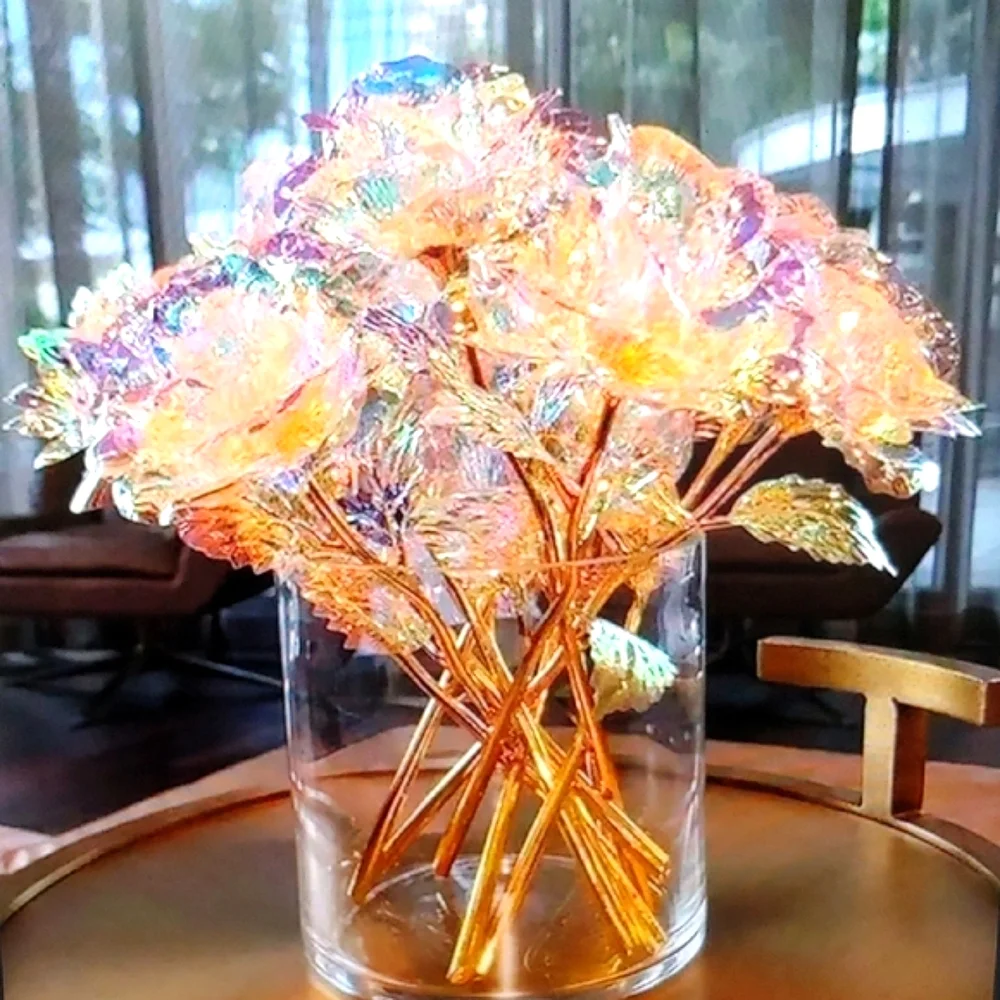 Rainbow Iridescent Rose with Golden Stem 🌹Single Rose 🌹Golden Rose 🌹 - Picture 7 of 8